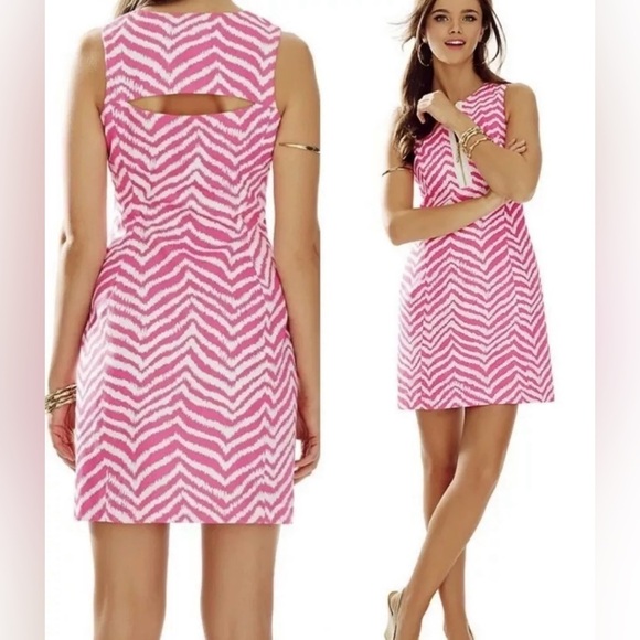 Lilly Pulitzer Penelope Tropical Pink Zebron Zip Cutout Back Shift Dress/size 0 - Picture 1 of 7